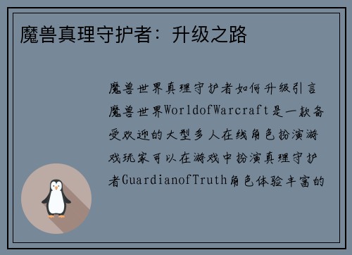 魔兽真理守护者：升级之路